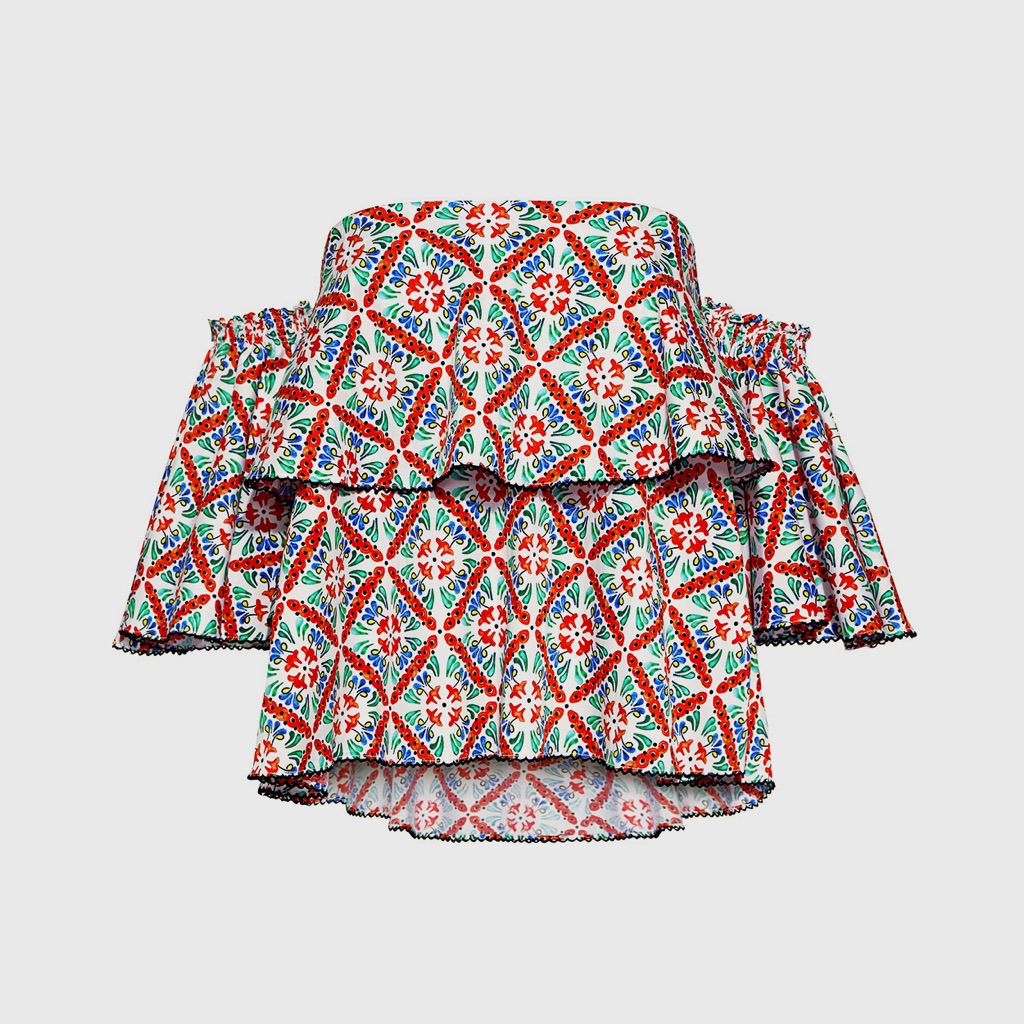 Caroline Constas Multicolor Off-Shoulder Blouse Size Xs